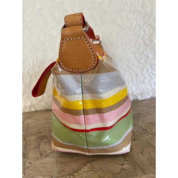 Vtg COACH striped multicolored coated fabric Y2K Demi mini bag - Picture 5 of 11